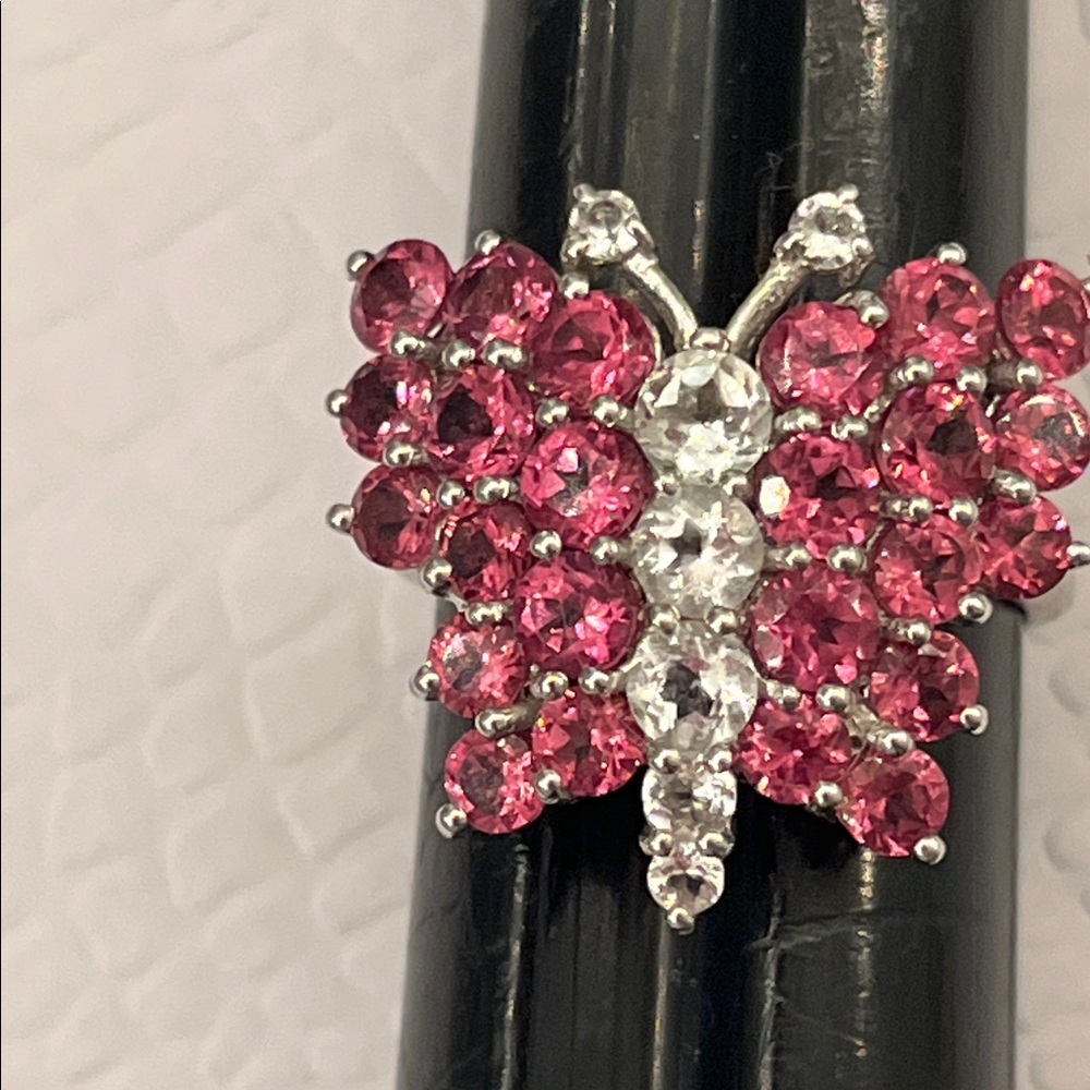 Pink stones Butterfly Ring Size 7 .925 silver